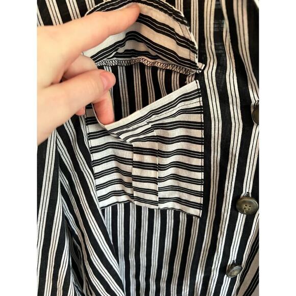 Who What Wear Linen Blend Black White Sidewalk Stripe Blouse Top Women's S - Picture 6 of 11